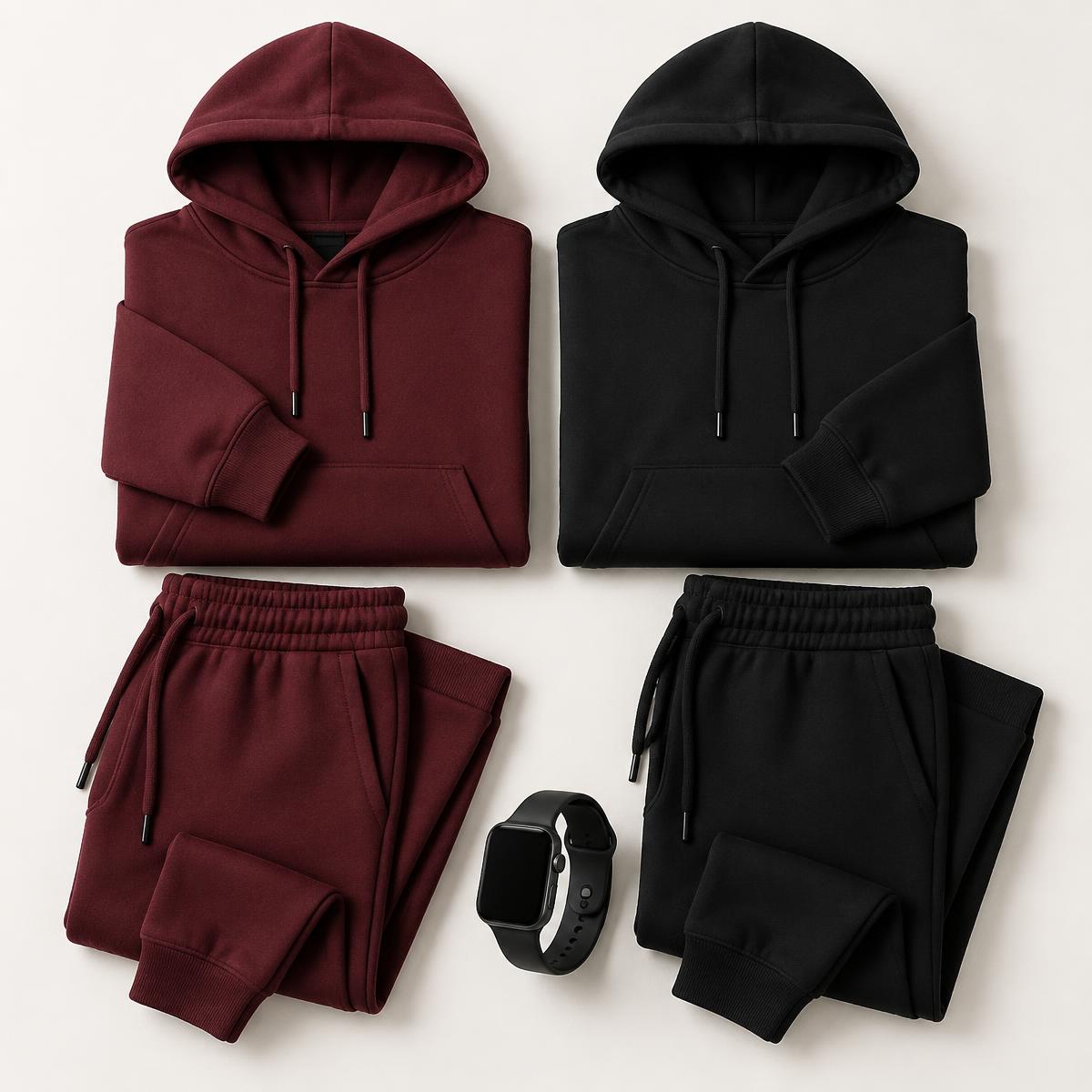 Kit com 2 Conjuntos de Moletom Masculinos com Capuz Acompanha Relógio Smartwatch